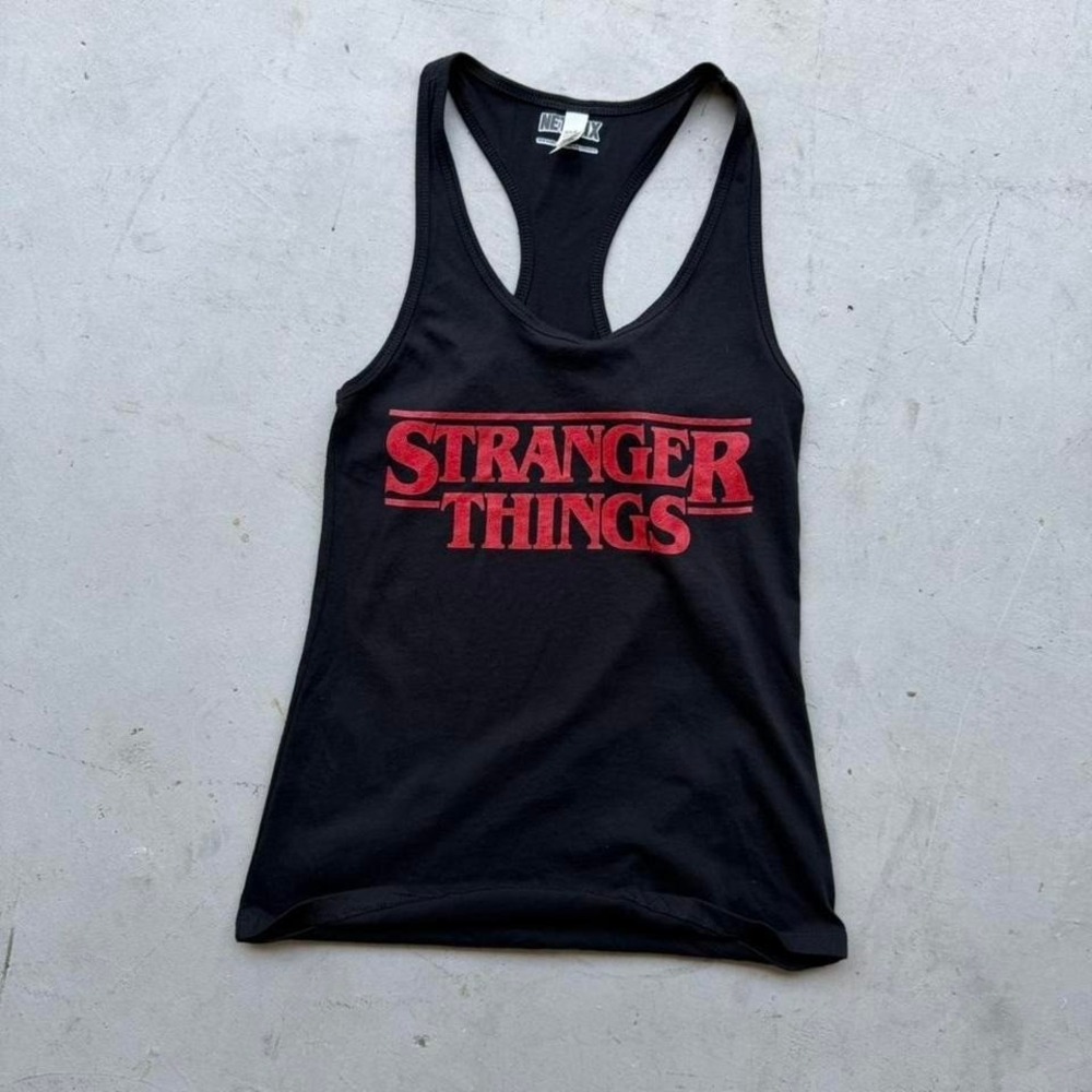 Stranger Things Women's medium Racerback Tank Top Black Red Logo Netflix